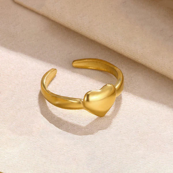 Gold Plated Anti Tarnish Heart Adjustable Finger Ring