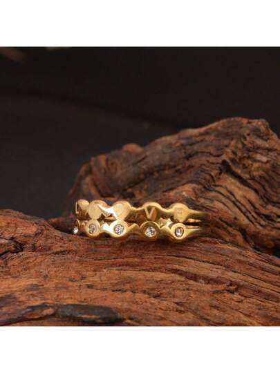 Floral Crown-Inspired Gold Plated Finger Ring with CZ Stones
