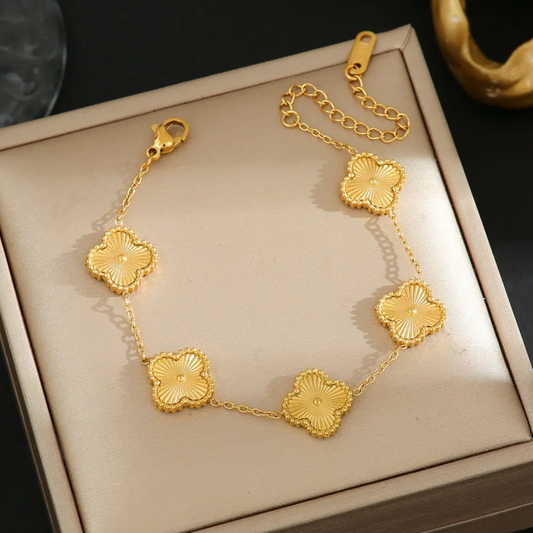 18K Gold-Plated Gloden Clover Charm Bracelet for Women