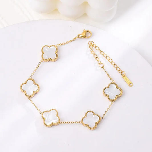 18K Gold-Plated Reversible Clover Charm Bracelet – Anti-Tarnish Jewelry for Women