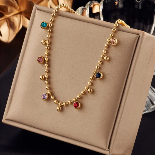 Rainbow Charm Anti-Tarnish Gold Plated Ball Chain Necklace