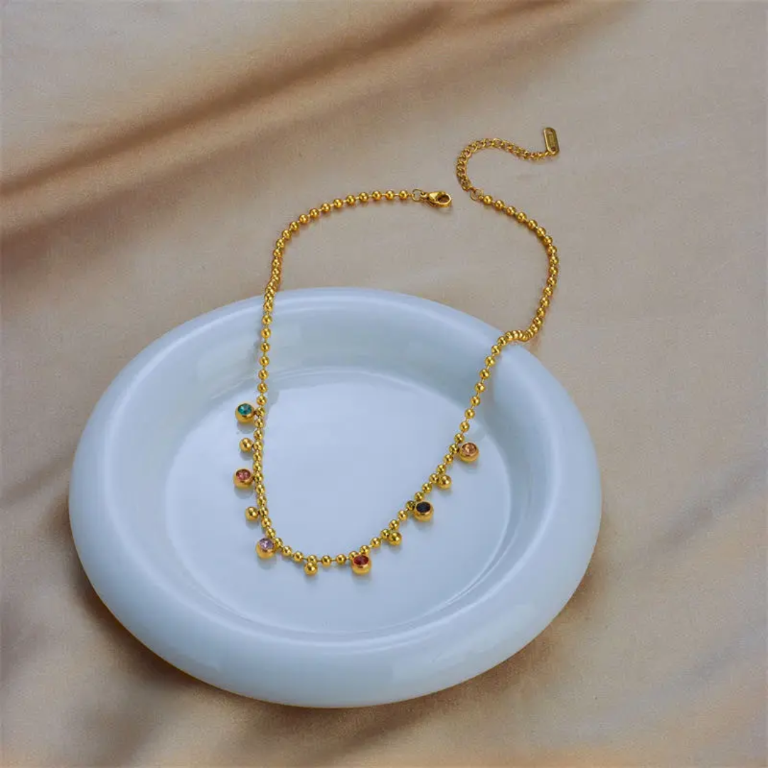 Rainbow Charm Anti-Tarnish Gold Plated Ball Chain Necklace