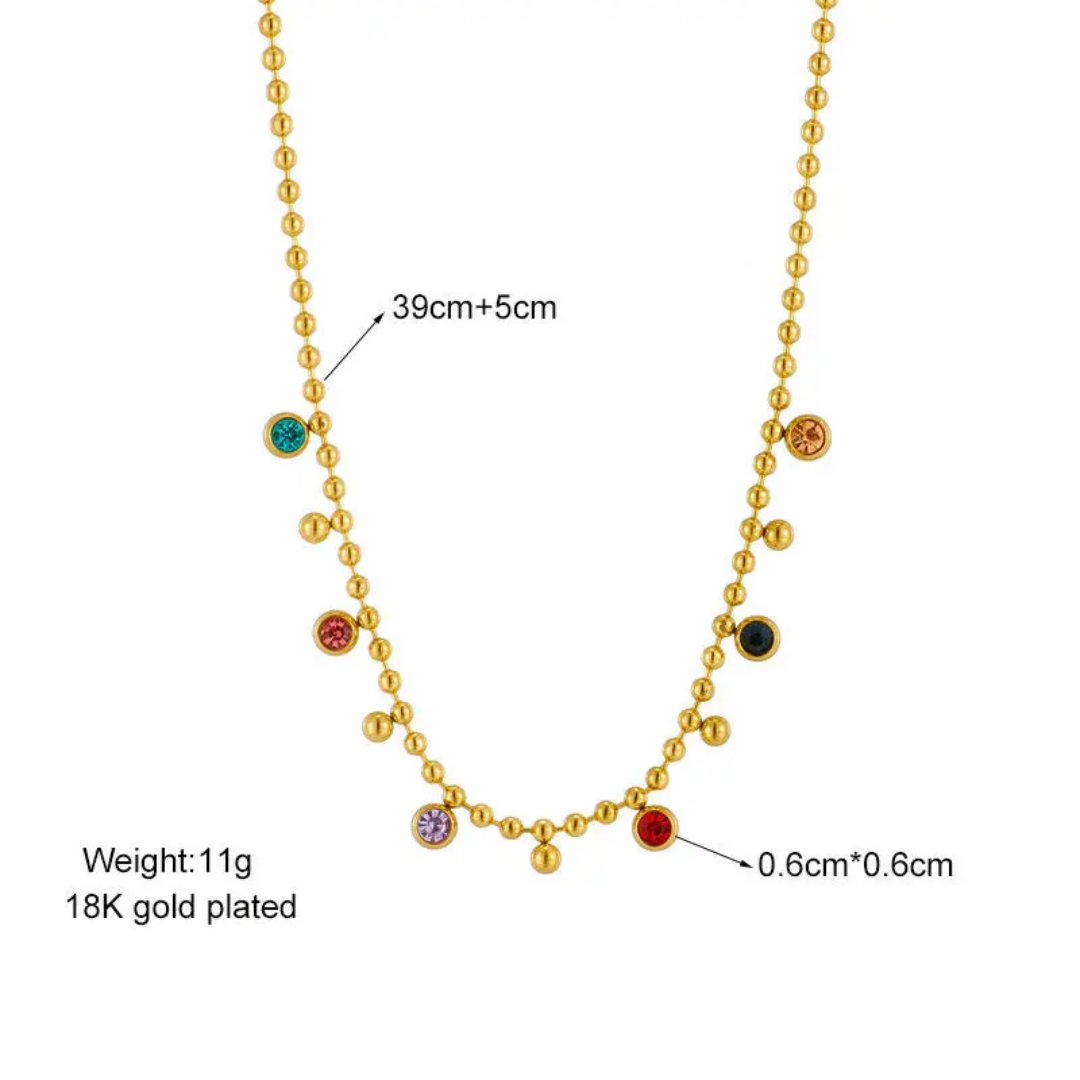 Rainbow Charm Anti-Tarnish Gold Plated Ball Chain Necklace