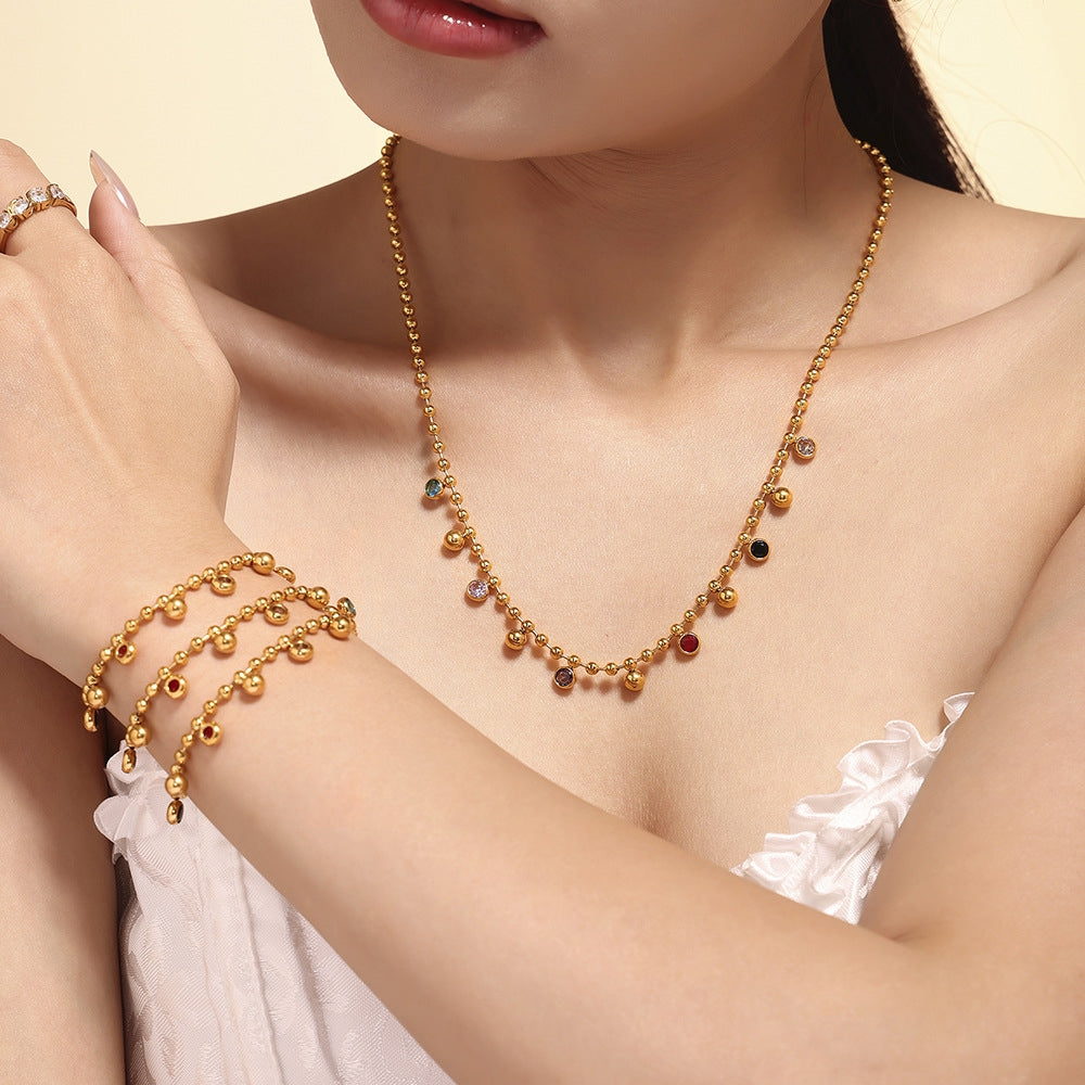 Rainbow Charm Anti-Tarnish Gold Plated Ball Chain Necklace