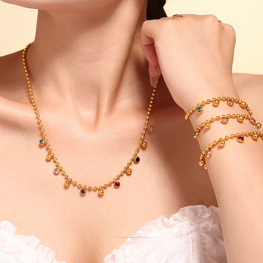 Rainbow Charm Anti-Tarnish Gold Plated Ball Chain Necklace