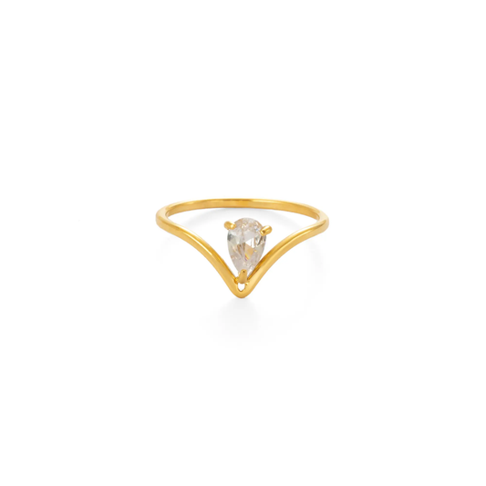 Teardrop V-Shape Gold Plated Finger Ring