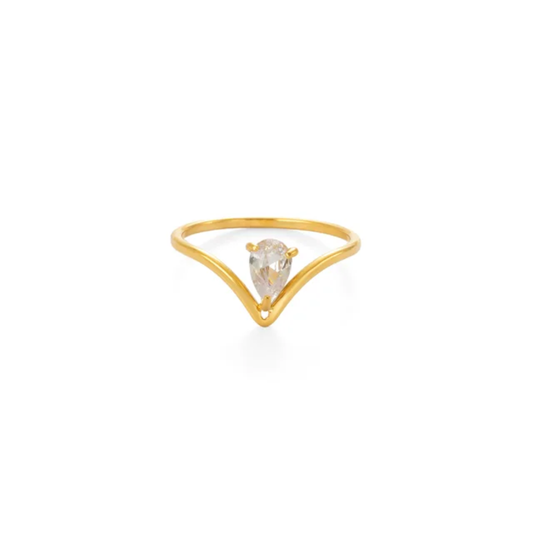 Teardrop V-Shape Gold Plated Finger Ring