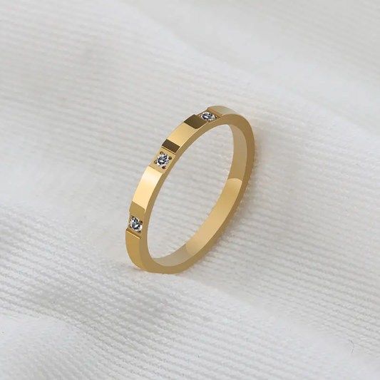Sleek Plated Gold Band with Diamond Accents