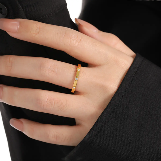 Sleek Plated Gold Band with Diamond Accents