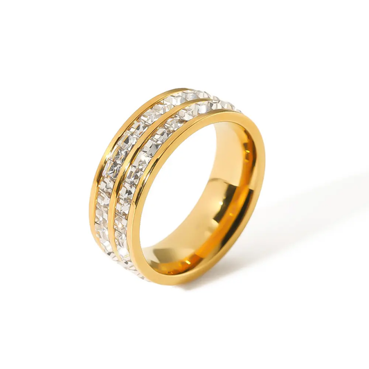 Double Row Crystal Gold Plated Finger Ring