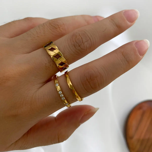 Minimalist Gold Plated Band Ring with Subtle Crystal Inlay