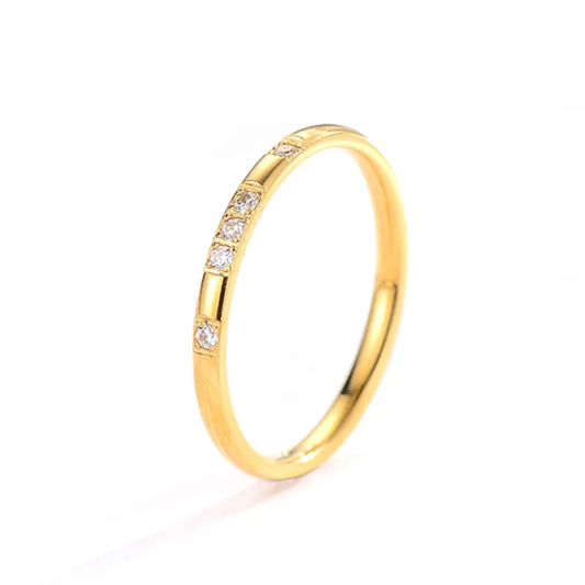 Minimalist Gold Plated Band Ring with Subtle Crystal Inlay