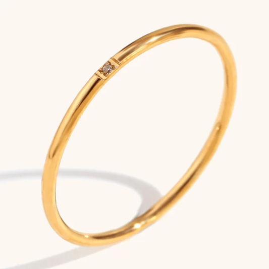 Ultra-Thin Gold Plated Finger Ring with Single Diamond Accent