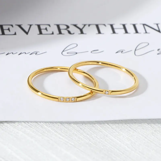 Dainty Gold Plated Finger Ring with Triple Diamond Detailing