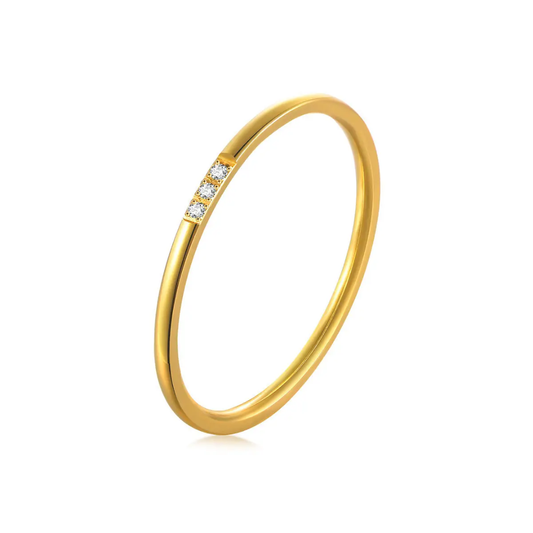 Dainty Gold Plated Finger Ring with Triple Diamond Detailing