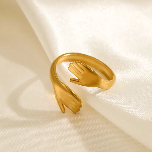 Embrace Gold Plated Open Finger Ring – Hand Design
