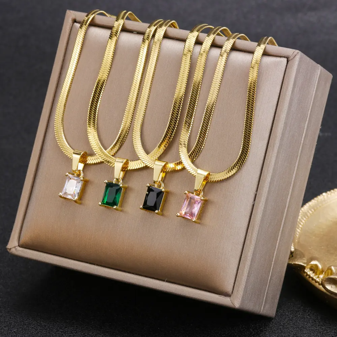 Pink Gemstone Gold Plated Snake Chain Necklace – Anti-Tarnish Finish