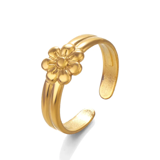 Gold Plated Flower Adjustable Finger Ring – Anti-Tarnish Finish