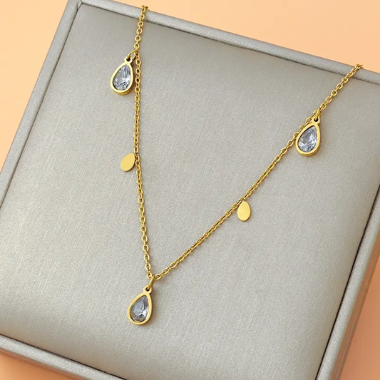 Gold Plated Teardrop Crystal Necklace – Anti-Tarnish Finish