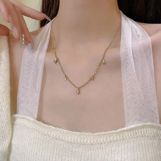 Gold Plated Teardrop Crystal Necklace – Anti-Tarnish Finish