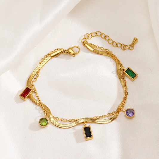 Gold Plated Charm Bracelet with Multicolor Gemstones – Anti-Tarnish