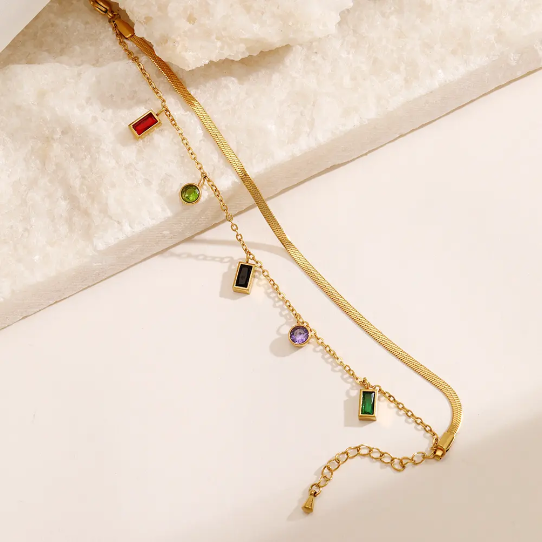 Gold Plated Charm Bracelet with Multicolor Gemstones – Anti-Tarnish