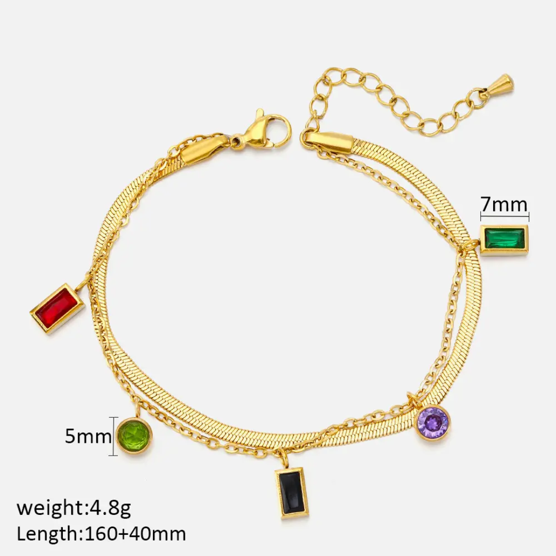 Gold Plated Charm Bracelet with Multicolor Gemstones – Anti-Tarnish