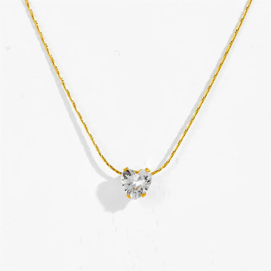 Heart-Shaped Solitaire Necklace – Gold Plated Chain & CZ Diamond