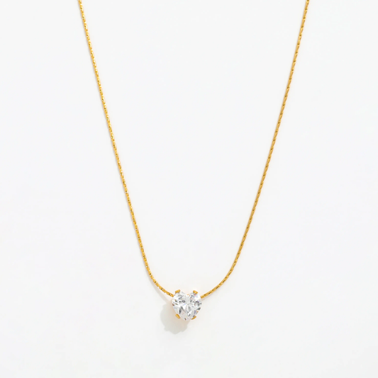 Heart-Shaped Solitaire Necklace – Gold Plated Chain & CZ Diamond