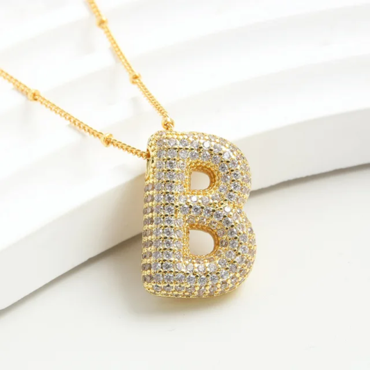 Gold Plated Iced Out “B” Pendant – CZ Letter Necklace