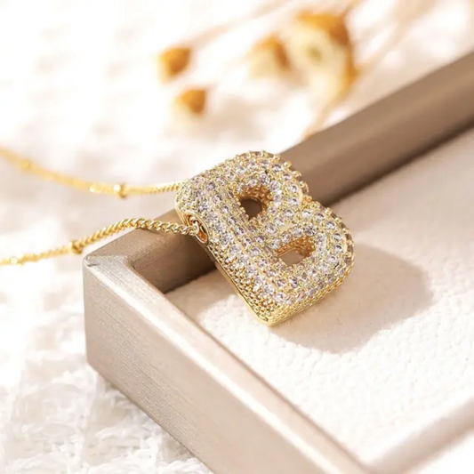 Gold Plated Iced Out “B” Pendant – CZ Letter Necklace