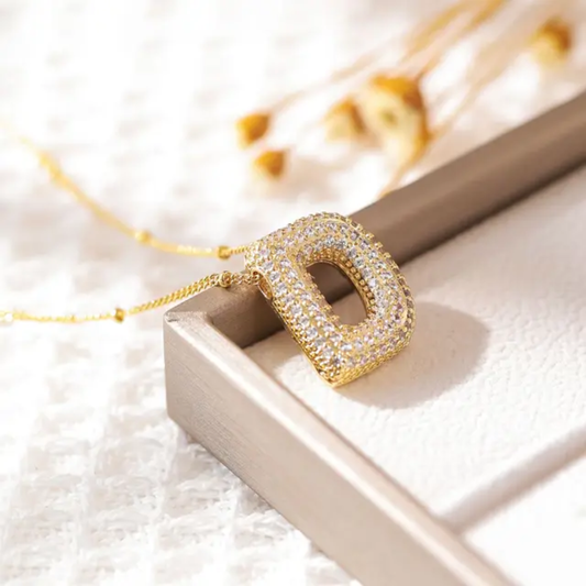 Sparkling "D" Initial Necklace – Gold Plated Finish with Crystals