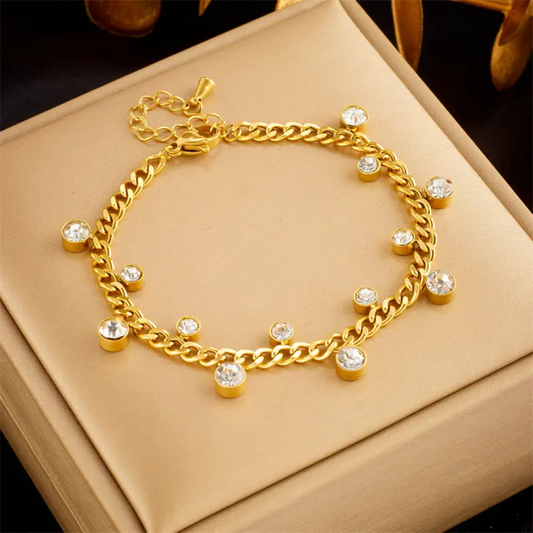 Gold-Plated Crystal Charm Bracelet – Anti-Tarnish Finish