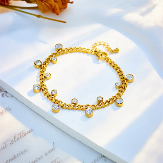 Gold-Plated Crystal Charm Bracelet – Anti-Tarnish Finish