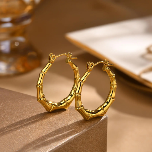 Gold-Plated Bamboo Hoop Earrings – Anti-Tarnish Finish