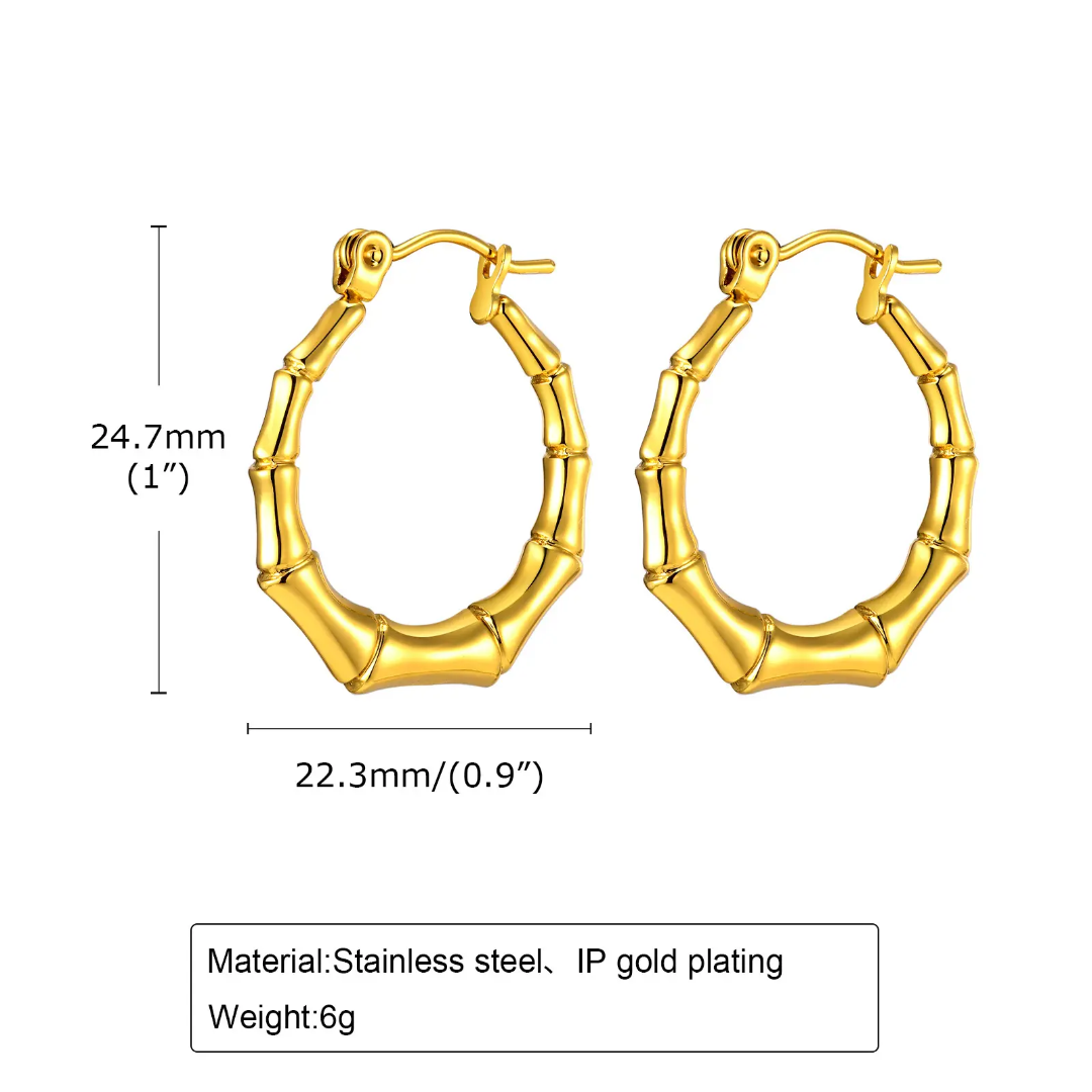 Gold-Plated Bamboo Hoop Earrings – Anti-Tarnish Finish