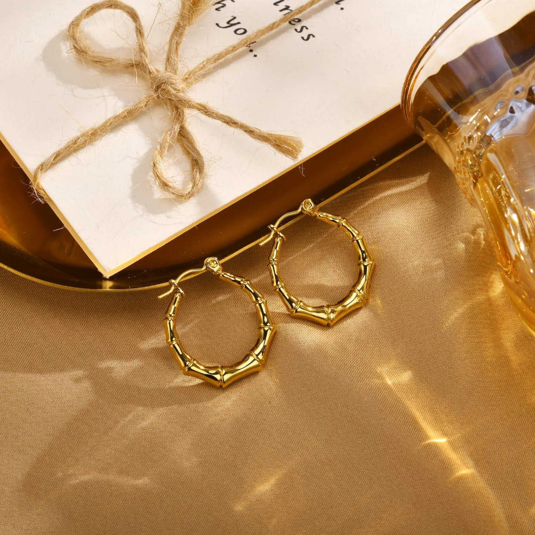 Gold-Plated Bamboo Hoop Earrings – Anti-Tarnish Finish