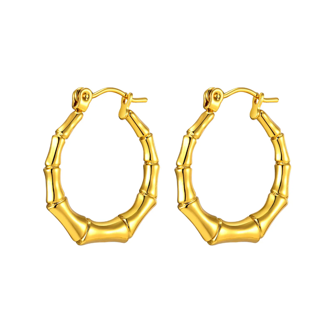 Gold-Plated Bamboo Hoop Earrings – Anti-Tarnish Finish
