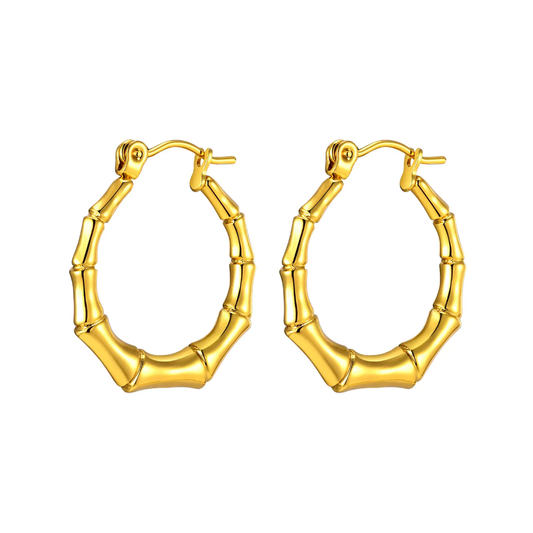 Gold-Plated Bamboo Hoop Earrings – Anti-Tarnish Finish