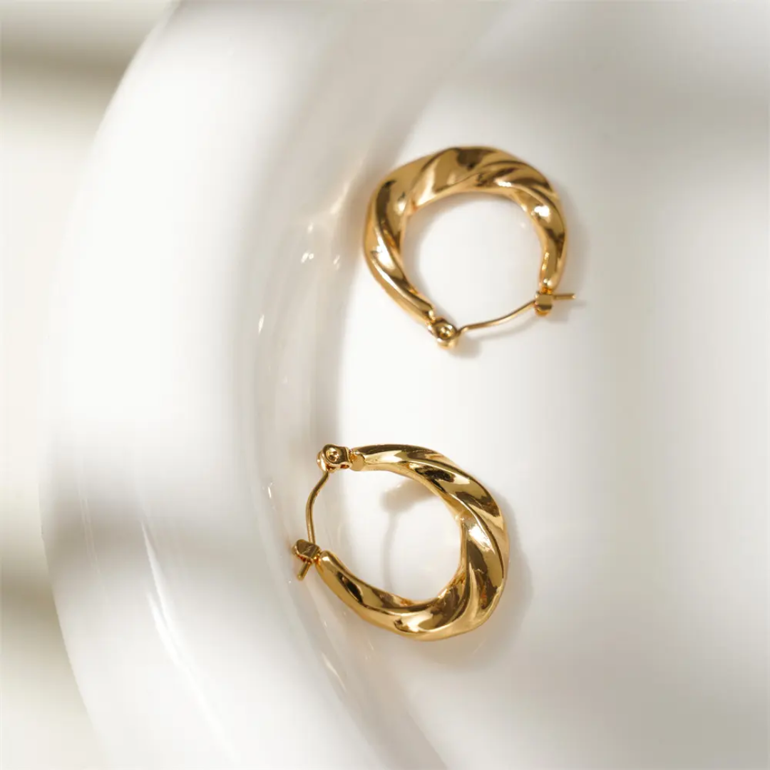Gold-Plated Bamboo Hoop Earrings – Anti-Tarnish Finish