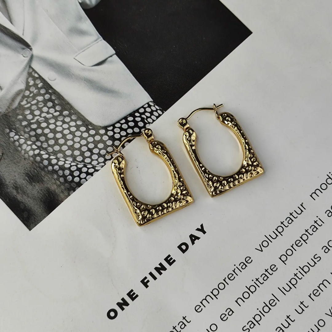 Textured Square Hoop Earrings – Gold-Plated