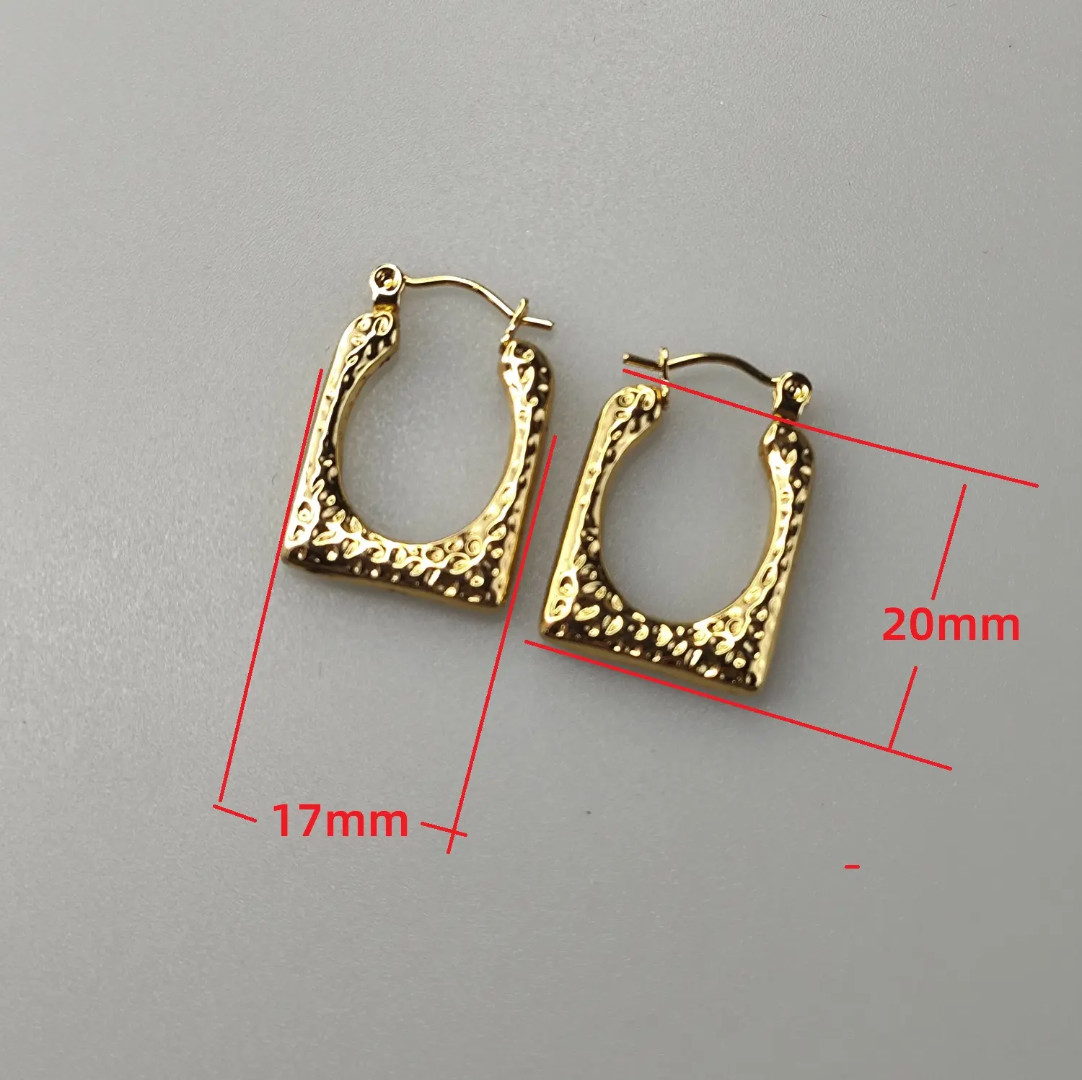Textured Square Hoop Earrings – Gold-Plated