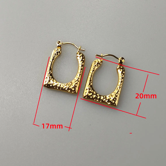 Textured Square Hoop Earrings – Gold-Plated