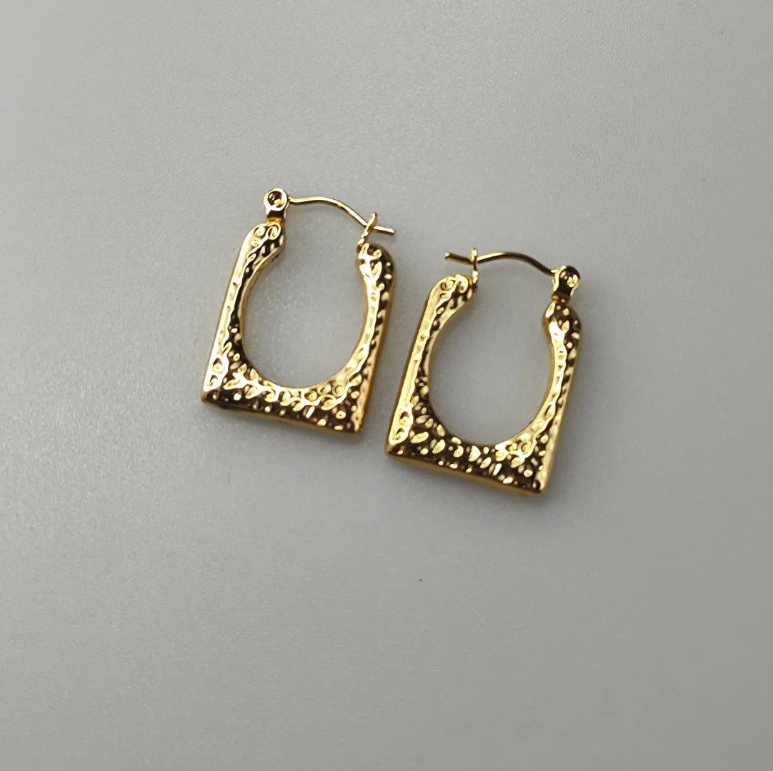 Textured Square Hoop Earrings – Gold-Plated