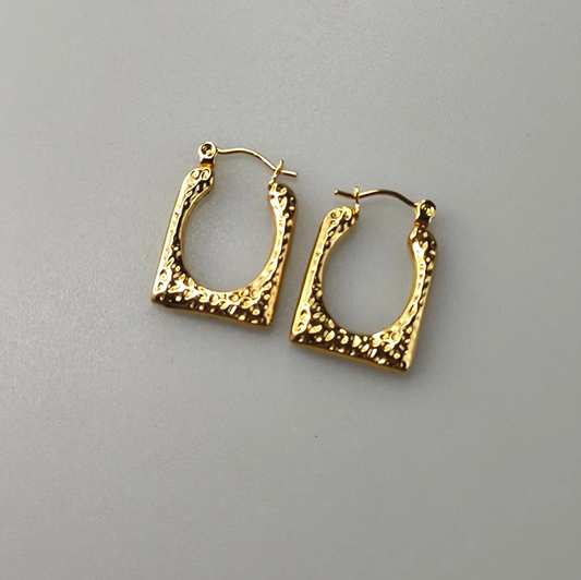 Textured Square Hoop Earrings – Gold-Plated