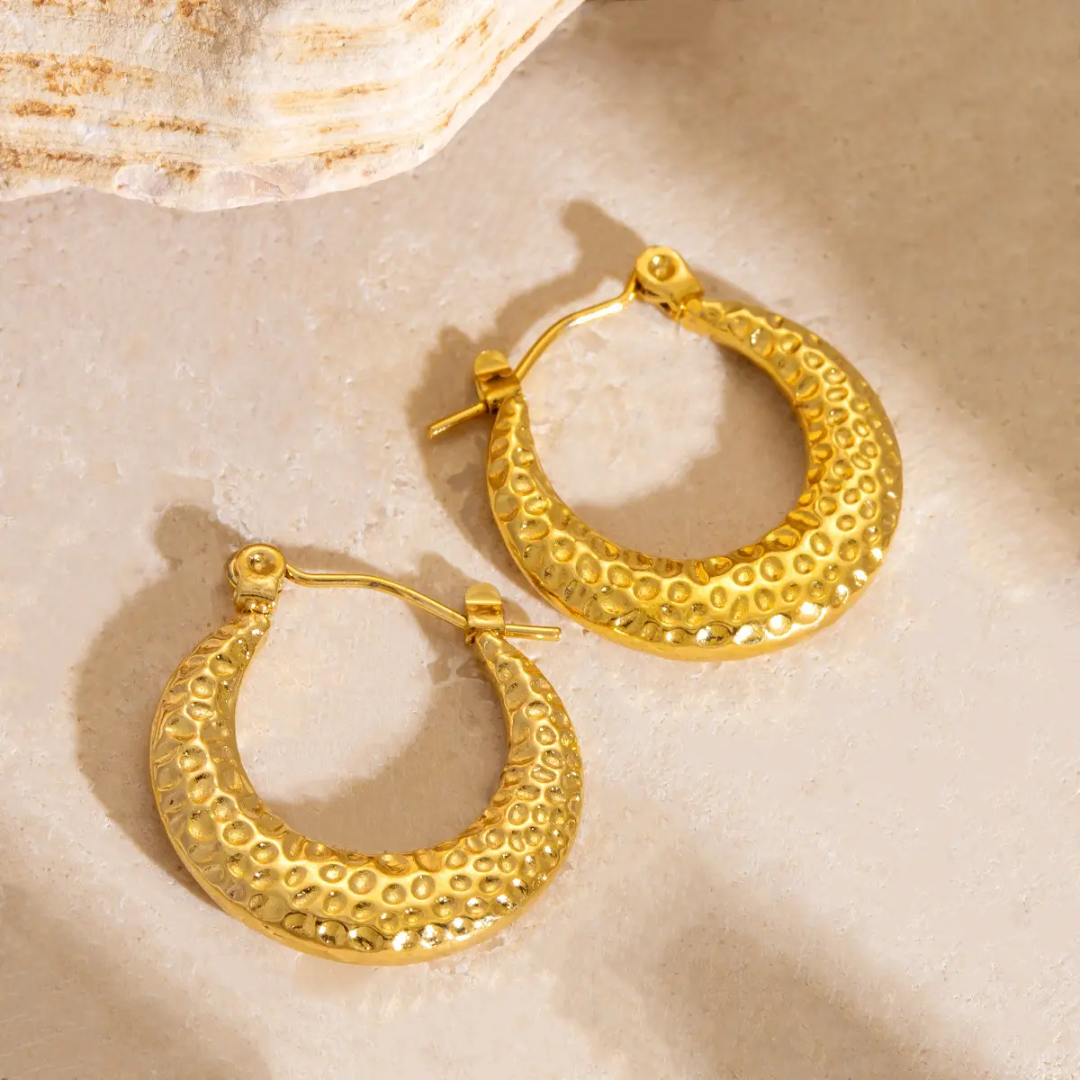 Mini Dome Textured Hoop Earrings – Gold-Plated