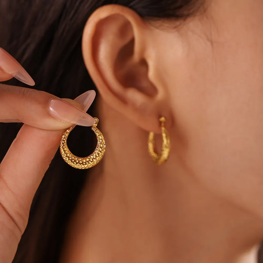 Mini Dome Textured Hoop Earrings – Gold-Plated