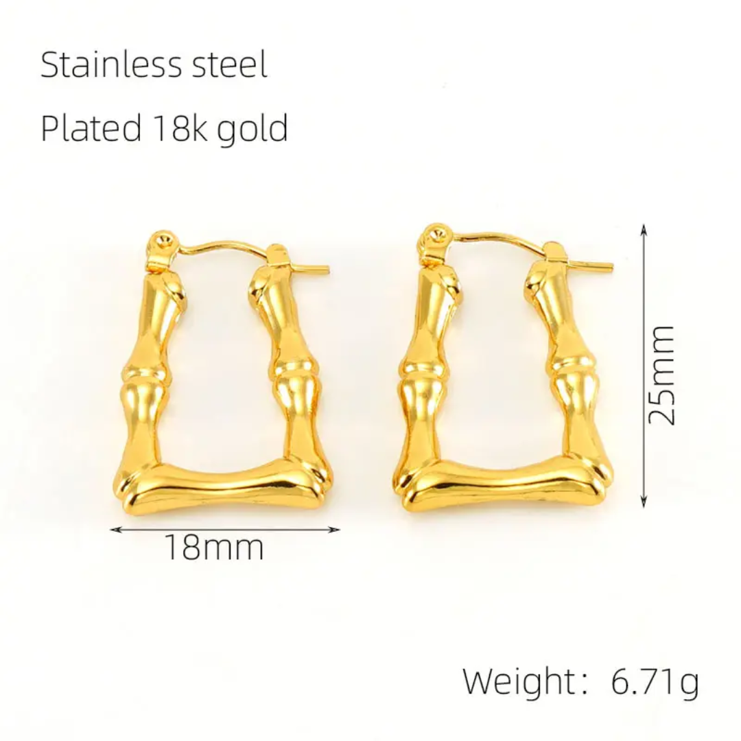 Bold Bamboo Square Hoop Earrings – Gold-Plated