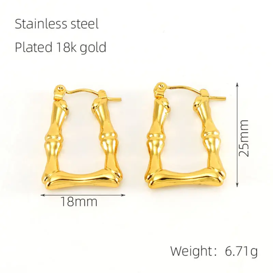 Bold Bamboo Square Hoop Earrings – Gold-Plated