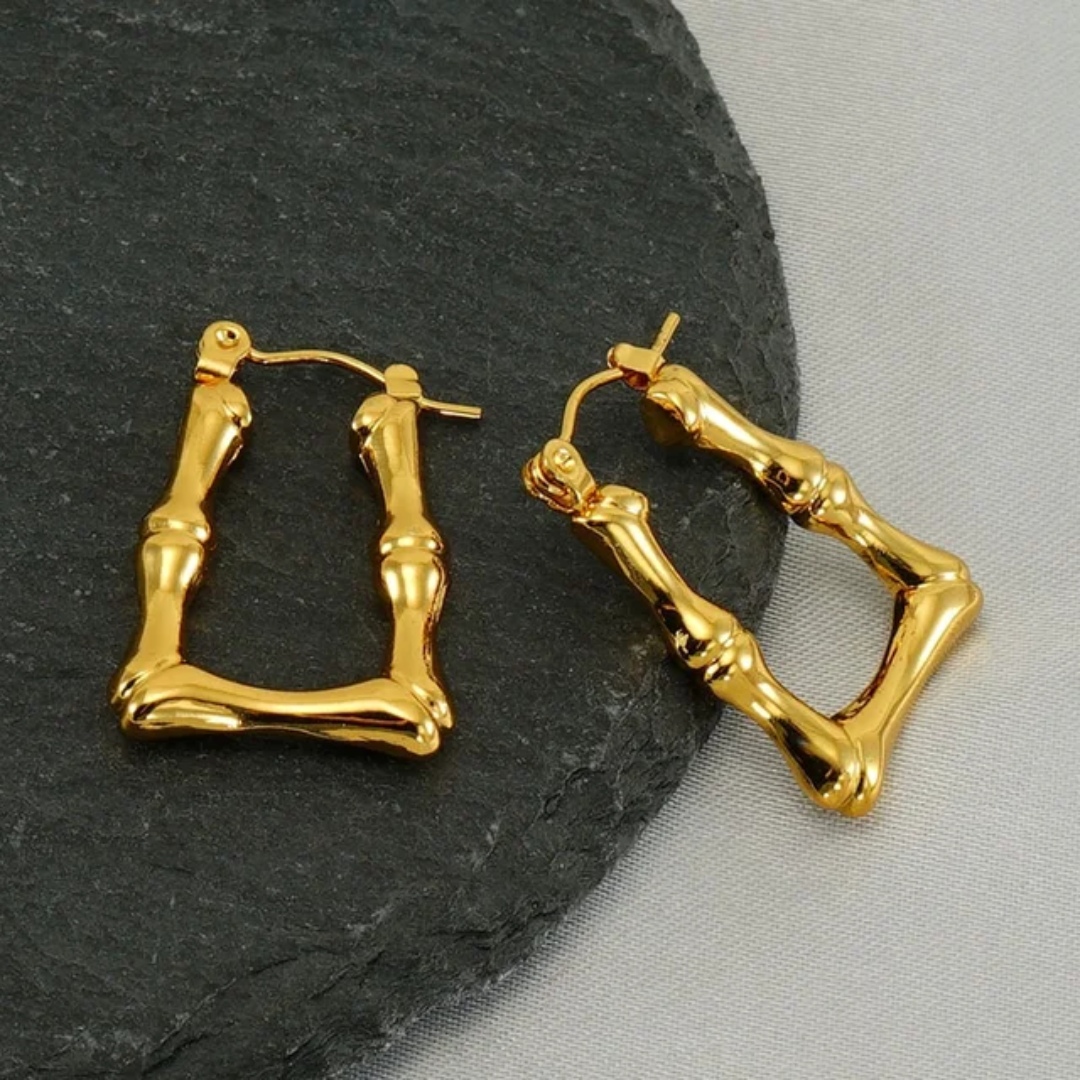 Bold Bamboo Square Hoop Earrings – Gold-Plated